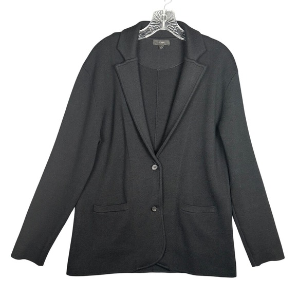 J. Crew Black Knit Blazer Jacket Cardigan Size L Cotton Merino Wool Old Money - Picture 2 of 10